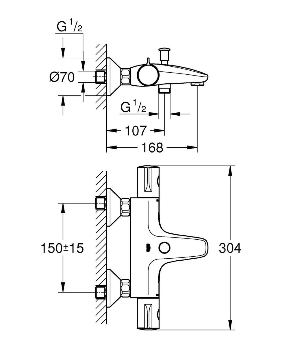 GROHE Grohtherm 800 Thermostatische Badkraan - EcoJoy - Hartafstand 15 Cm - Chroom - Afbeelding 2