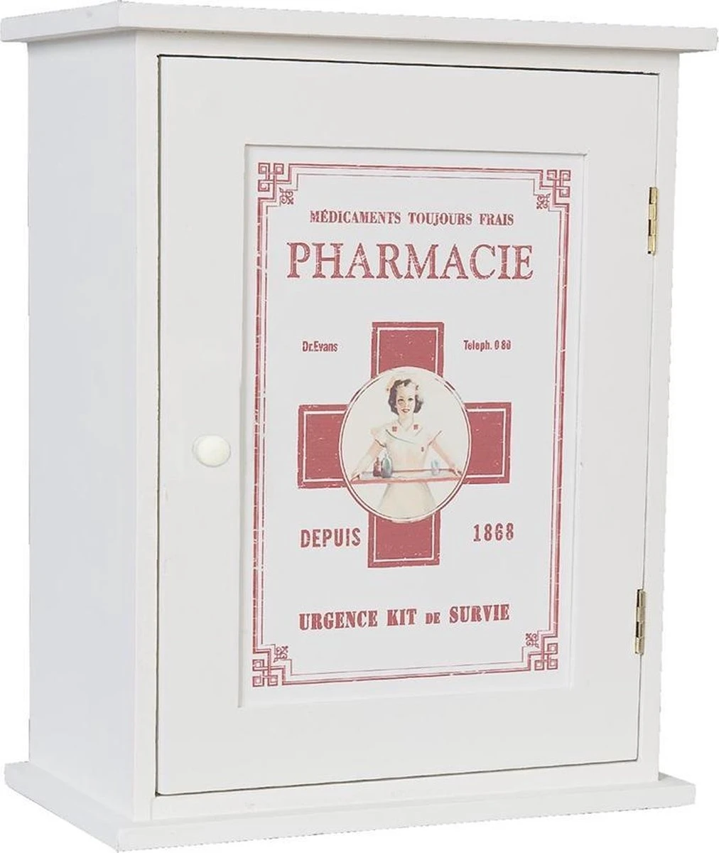 Clayre & Eef Medicijnkastje 24x13x30 Cm Wit Hout Rechthoek Badkamerkast Hangend