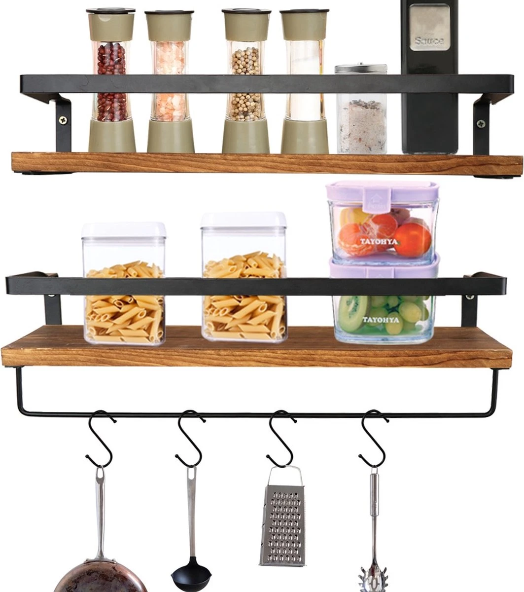 Zwevende Wandplank - 2 Stuks - 40cm - Handdoekhouder En 8 Haakjes - Badkamerplank Decoratieve Muur Opbergplanken Voor Badkamer Slaapkamer, Woonkamer, Keuken Plank - Afbeelding 8