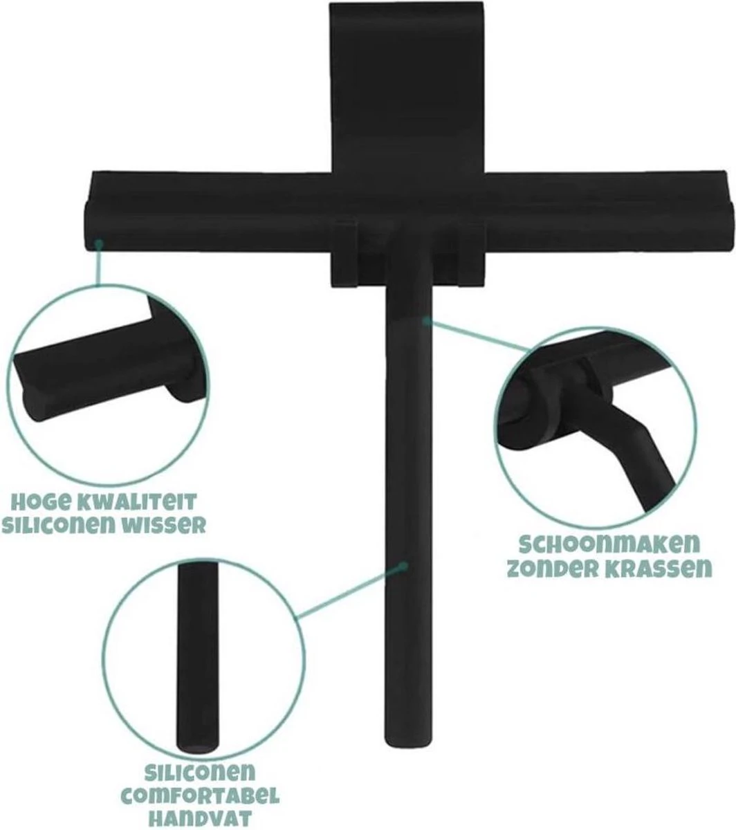 Merkloos Douchewisser Zwart Met Ophanghaak - Raamwisser - Douche Trekker - Badkamer Accessoires - Wisser Douche - Silicone Raamtrekker - Afbeelding 2