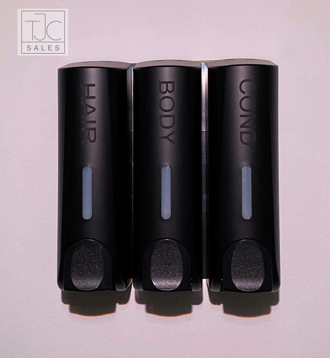 TJCsales Zeepdispenser Drie Reservoirs - Zeepdispenser 3 Reservoirs - Zeepdispenser Wand - Zeepdispenser Wandmontage - Zeepdispenser Hangend - Zeepdispenser Triple - Zeepdispenser Douche - Zeepdispenser Zwart - Afbeelding 2