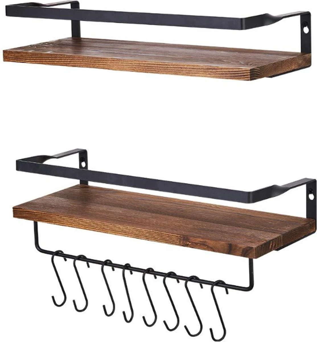 Zwevende Wandplank - 2 Stuks - 40cm - Handdoekhouder En 8 Haakjes - Badkamerplank Decoratieve Muur Opbergplanken Voor Badkamer Slaapkamer, Woonkamer, Keuken Plank - Afbeelding 3