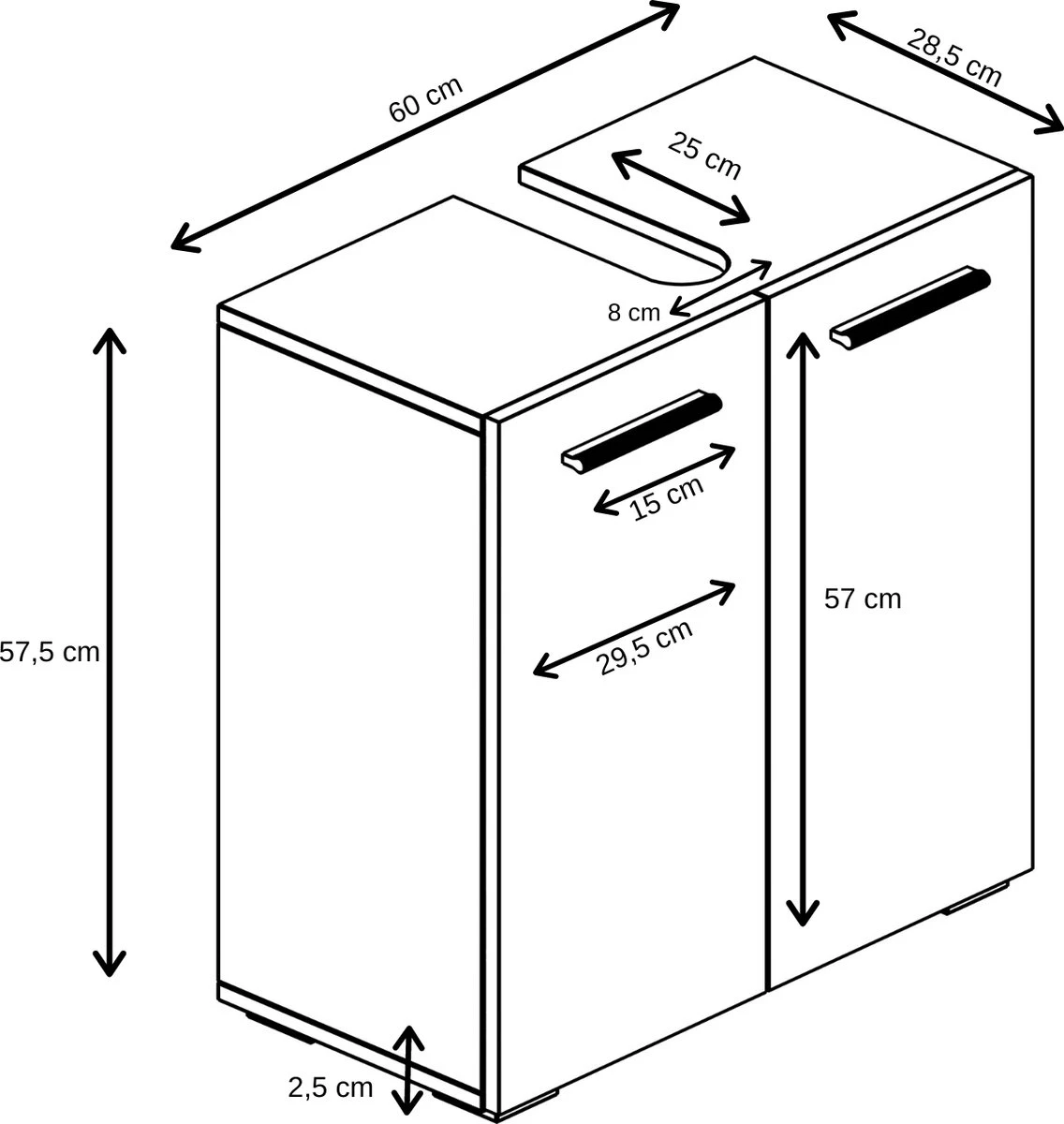 Badplaats Wastafel Onderkast Jupiter 60 Cm X 30 Cm X 60 Cm - Wit - Badkamerkast – Staand Wastafelmeubel - Afbeelding 5