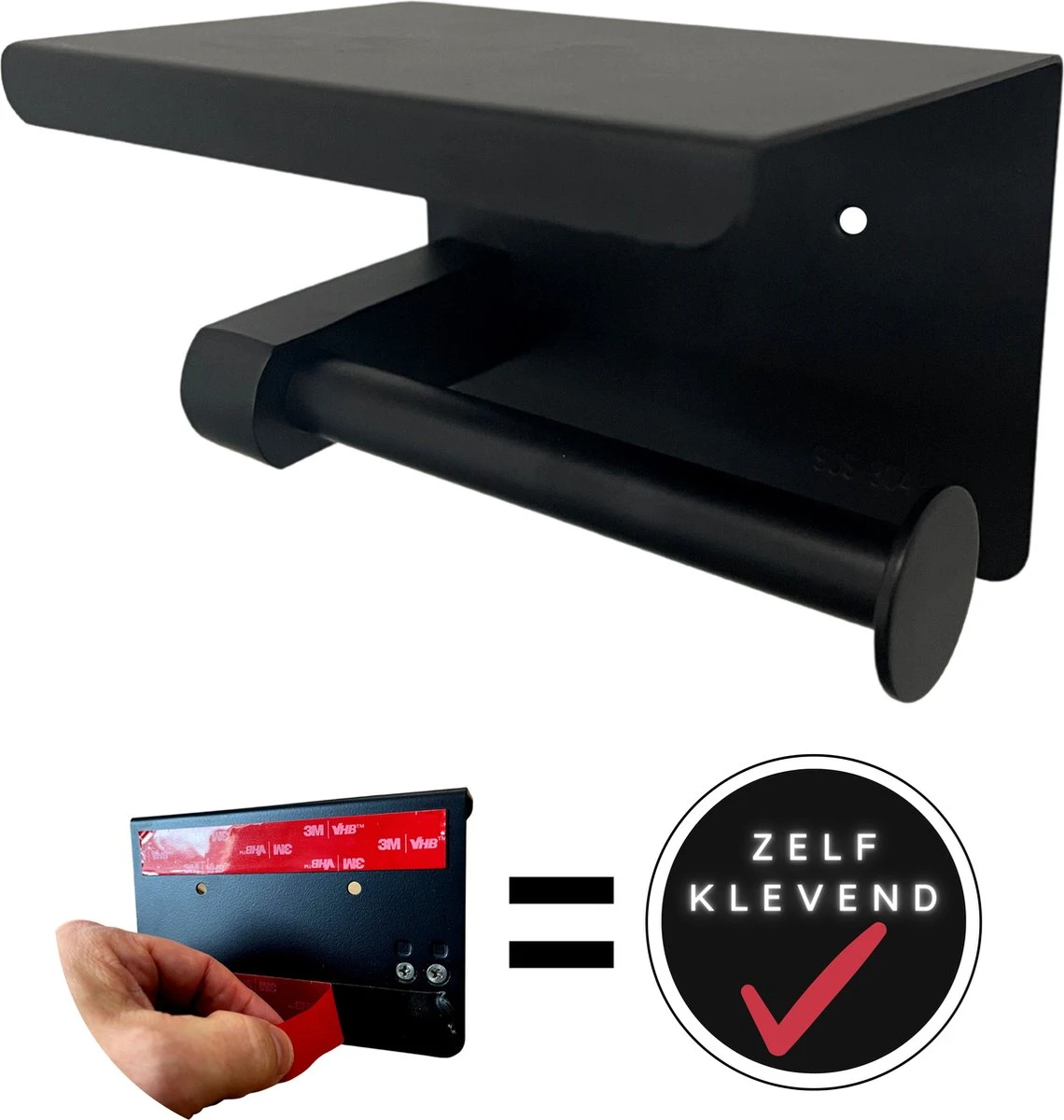 WC Rolhouder - Zelfklevend Toiletrolhouder Met Plankje - WC Papier Houder Zonder Boren - WC Rolhouder Met Plankje - Toiletrolhouder - Toiletrolhouder Zwart - Fienosa