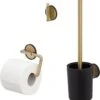 Tiger Tune - Toiletaccessoireset - Toiletborstel Met Houder - Toiletrolhouder Zonder Klep - Handdoekhaak – Messing Geborsteld / Zwart