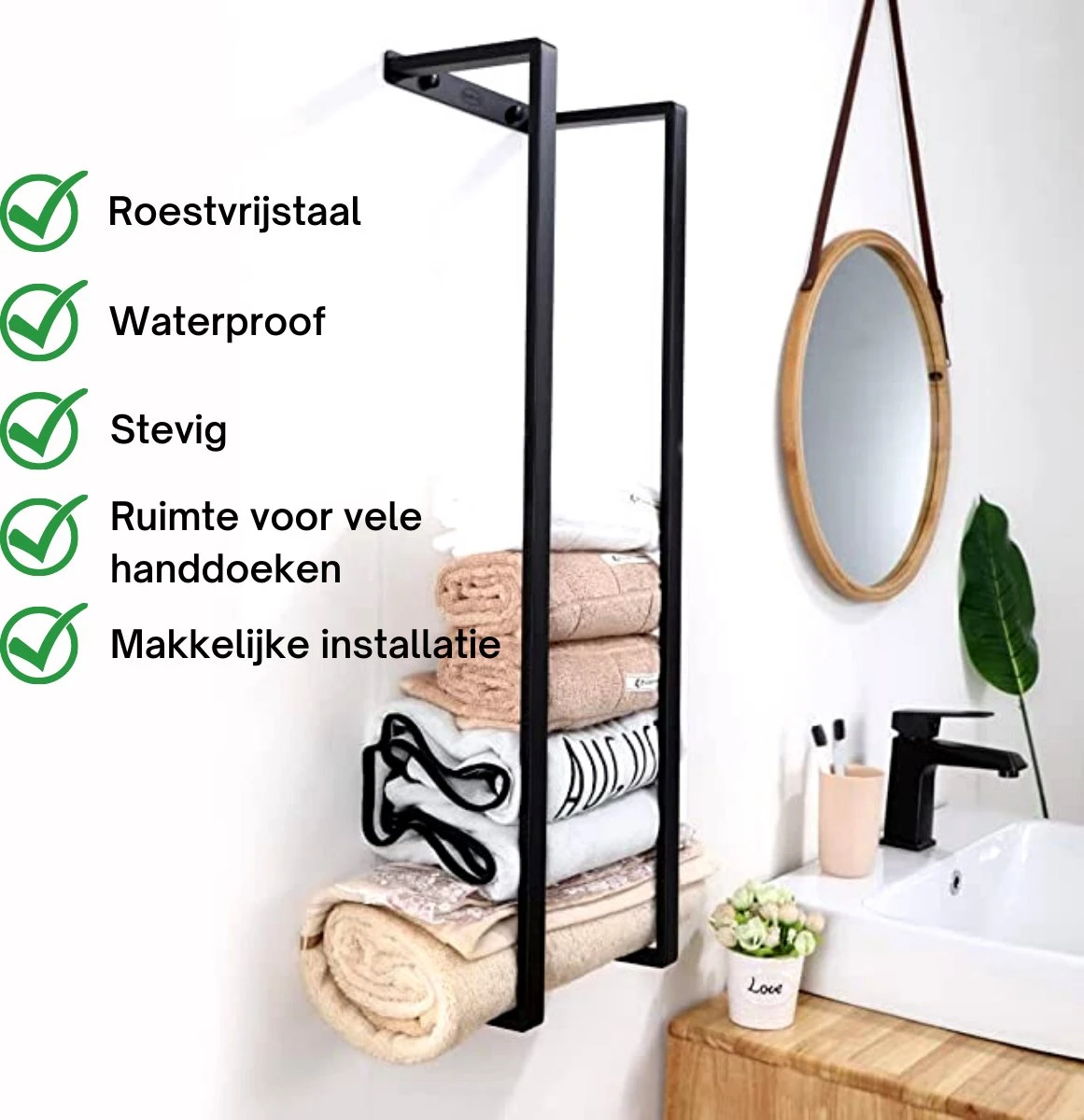 Liviner Stainless Handdoekrek - Handdoekrek Badkamer - Zwart - Handdoekenrek - Handdoekhouder - RVS - Afbeelding 9