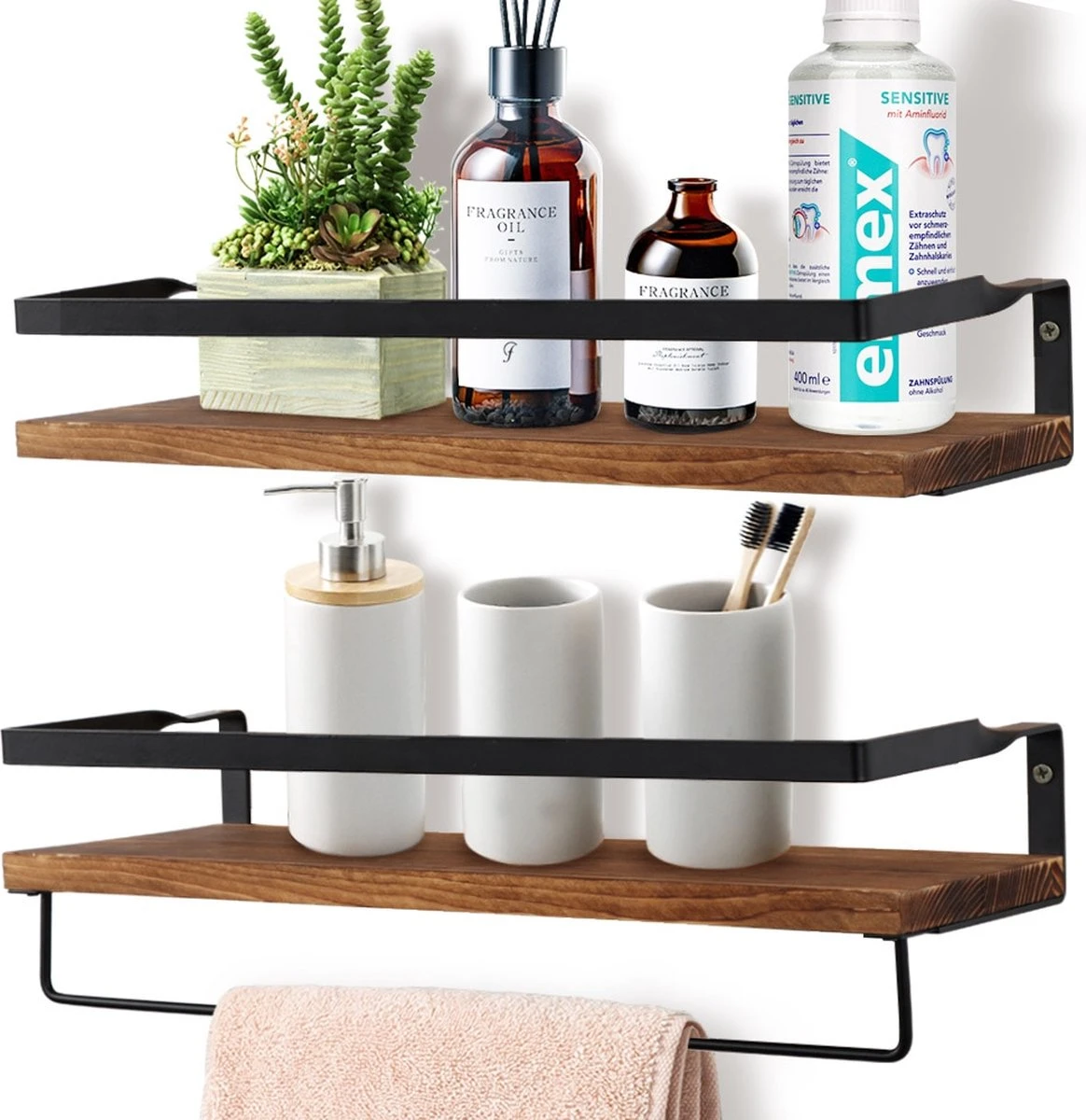 Zwevende Wandplank - 2 Stuks - 40cm - Handdoekhouder En 8 Haakjes - Badkamerplank Decoratieve Muur Opbergplanken Voor Badkamer Slaapkamer, Woonkamer, Keuken Plank - Afbeelding 10