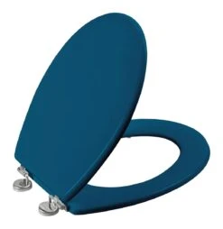 Allibert Wc-bril BOLIVA - Geperst Hout - Verchroomde Scharnieren - Blauw Gelakt