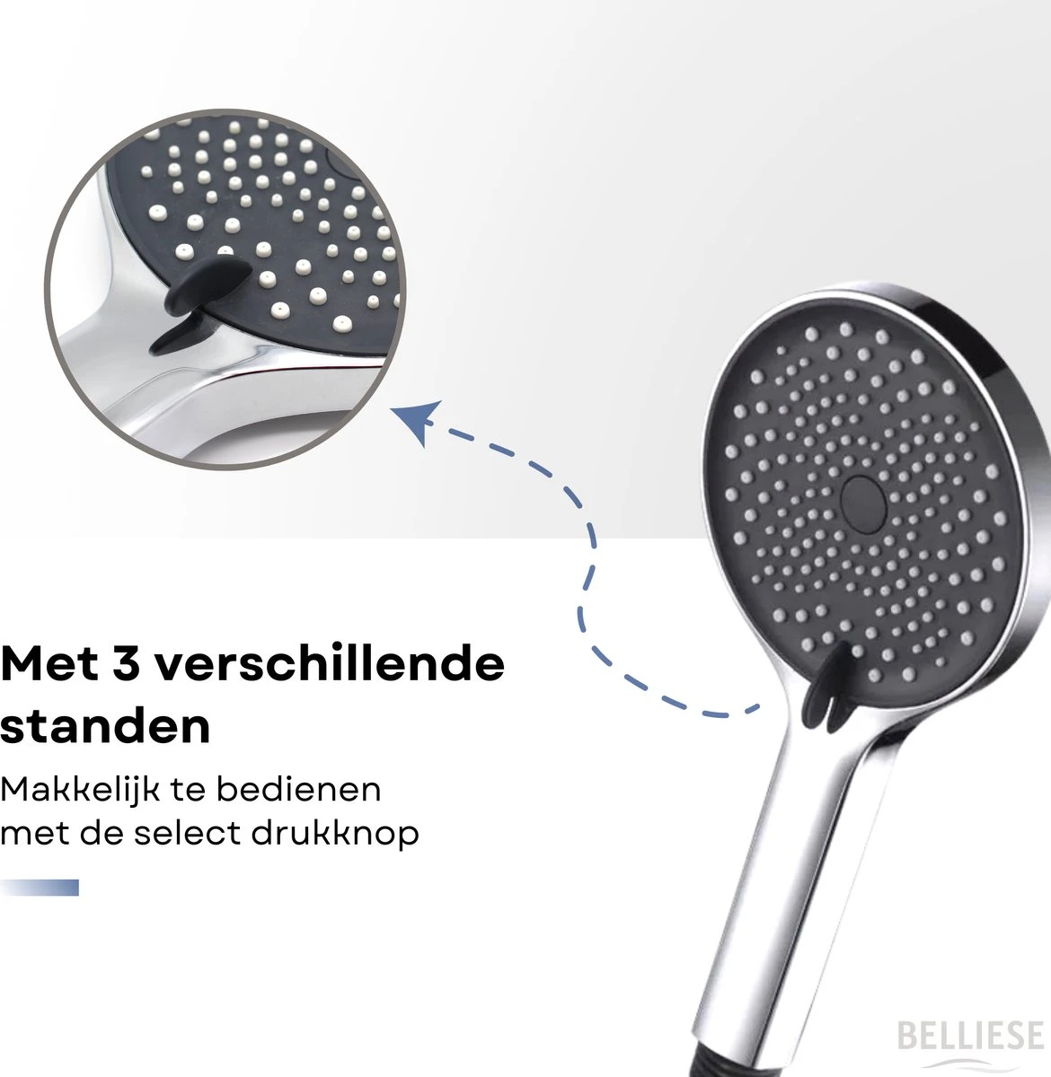 Belliese Doucheset Wellness- Douchekop - Doucheslang - Douchekophouder - Douchekop Met Slang - Waterbesparende Douchekop - Badkamer Accessoires - Montage Zonder Boren - 3 Standen - Zilver - Afbeelding 12
