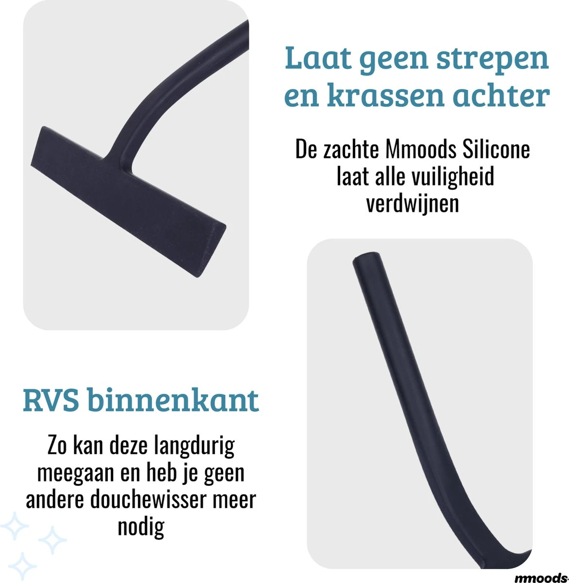 Mmoods Douchewisser Zwart - Douche Trekker Met Zuignap - Vloerwisser Badkamer - Vloertrekker RVS - Afbeelding 3