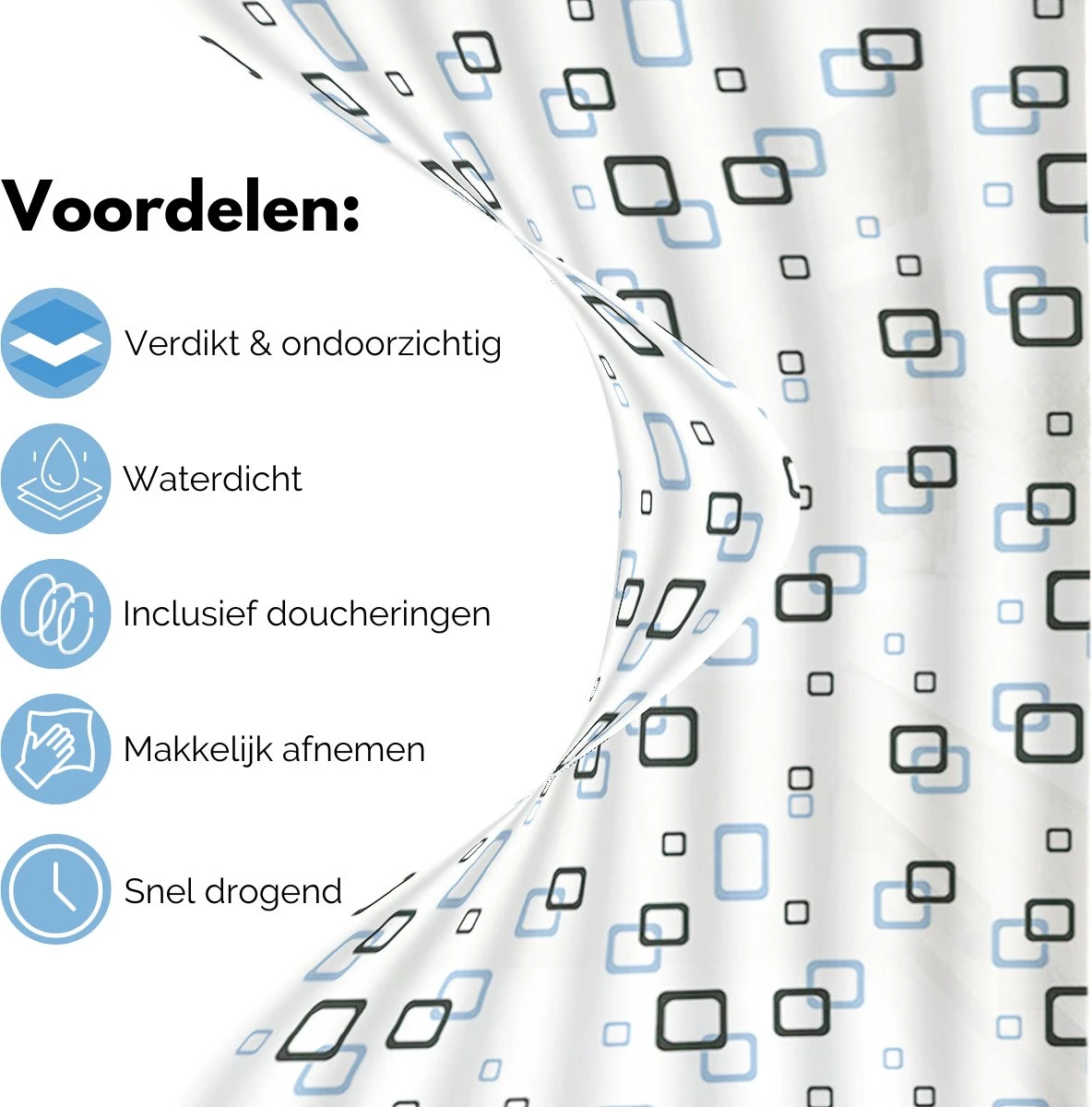 VAIVE Douchegordijn Blauw 180x200 - Anti Schimmel - Douchegordijnen - Ringen - Afbeelding 2