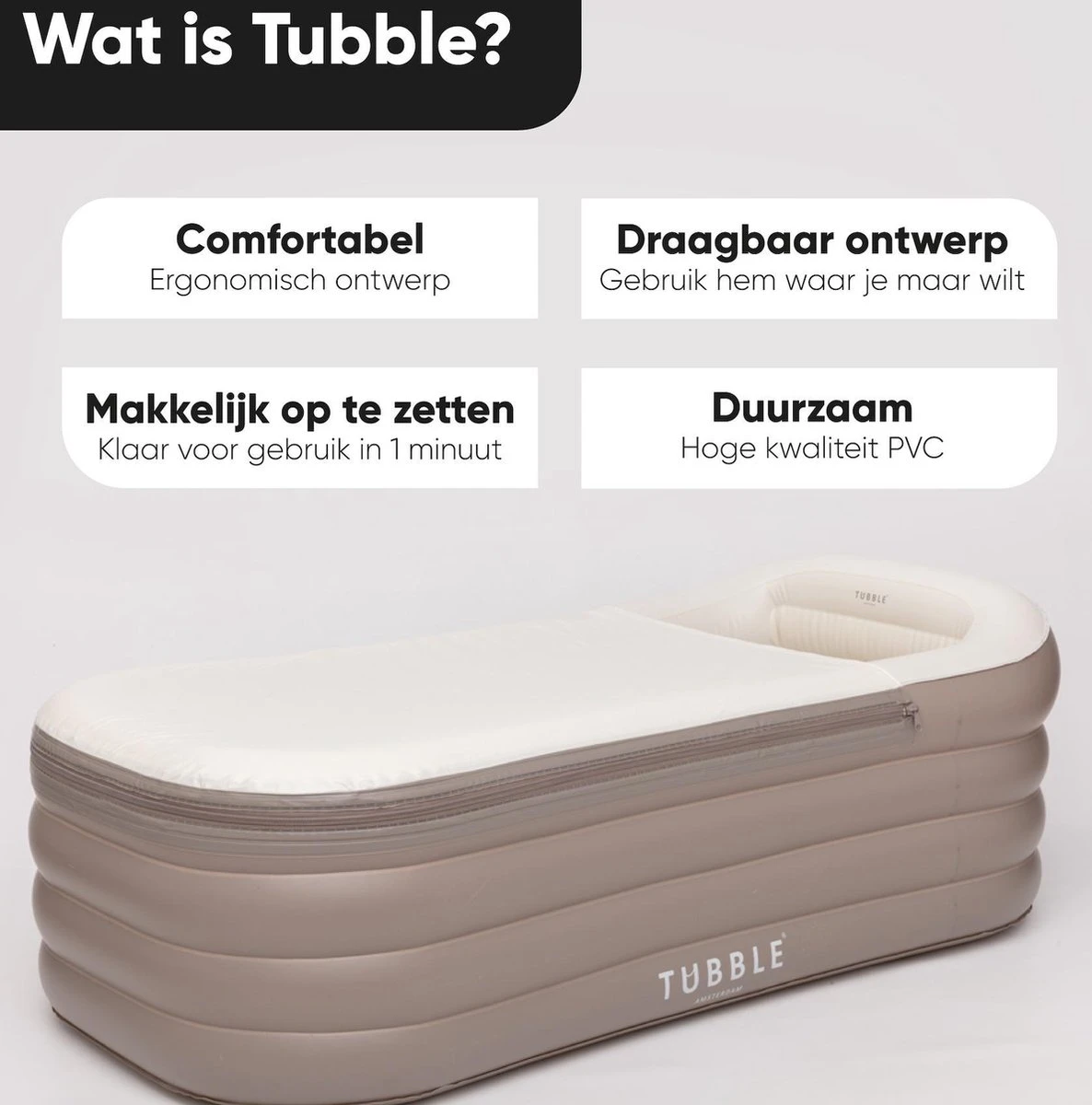 Tubble® Royale Air Bath - 255L - Ambient Taupe - Opblaasbaar Ligbad – Voor Volwassenen - Afbeelding 12