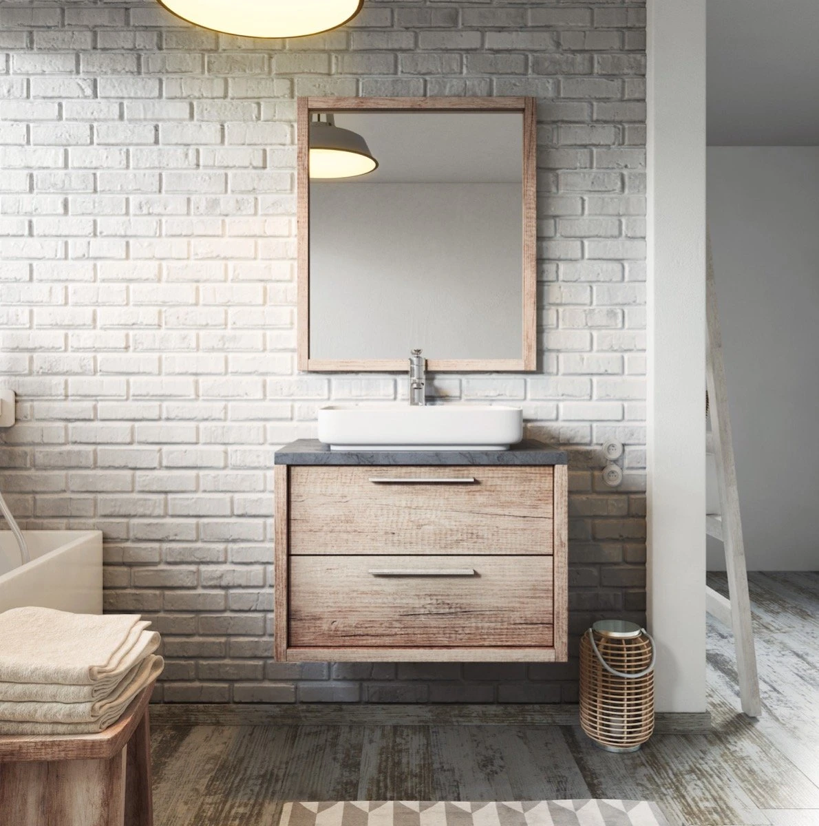 Badplaats Badkamermeubel Set Indiana 70 Cm - Hout Look - Badmeubel Met Spiegel - Afbeelding 2