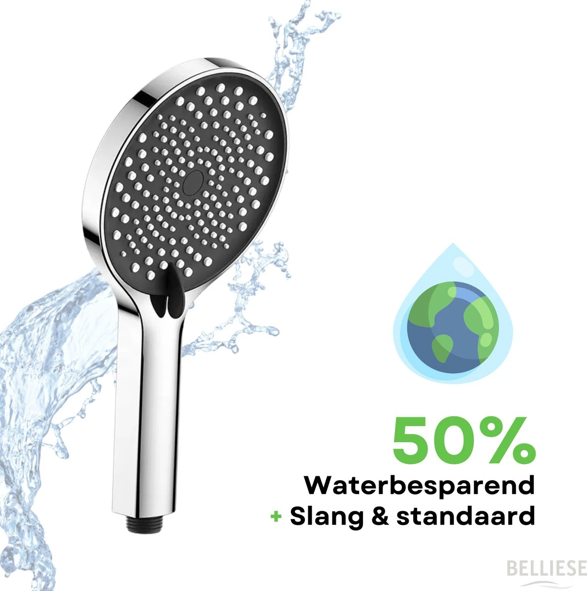 Belliese Doucheset Wellness- Douchekop - Doucheslang - Douchekophouder - Douchekop Met Slang - Waterbesparende Douchekop - Badkamer Accessoires - Montage Zonder Boren - 3 Standen - Zilver - Afbeelding 2