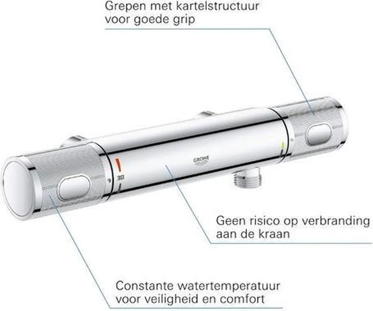 GROHE Grohtherm 1000 Performance Thermostatische Douchekraan - 12cm - Zonder Koppelingen - Chroom - 34778000 - Afbeelding 6