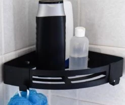 Doucherek Zonder Boren Badkamer Accessoires Zelfklevend | Douchemandje | Badrek | Douche Rek Zwart | Hoekrek Hangend | Blueplato®