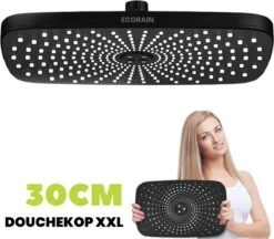 EcoRain – Regendouchekop XL 30 CM – Waterbesparende Douchekop – Hoge Druk – Rechthoekig – Groot – Regendouche - Zwart