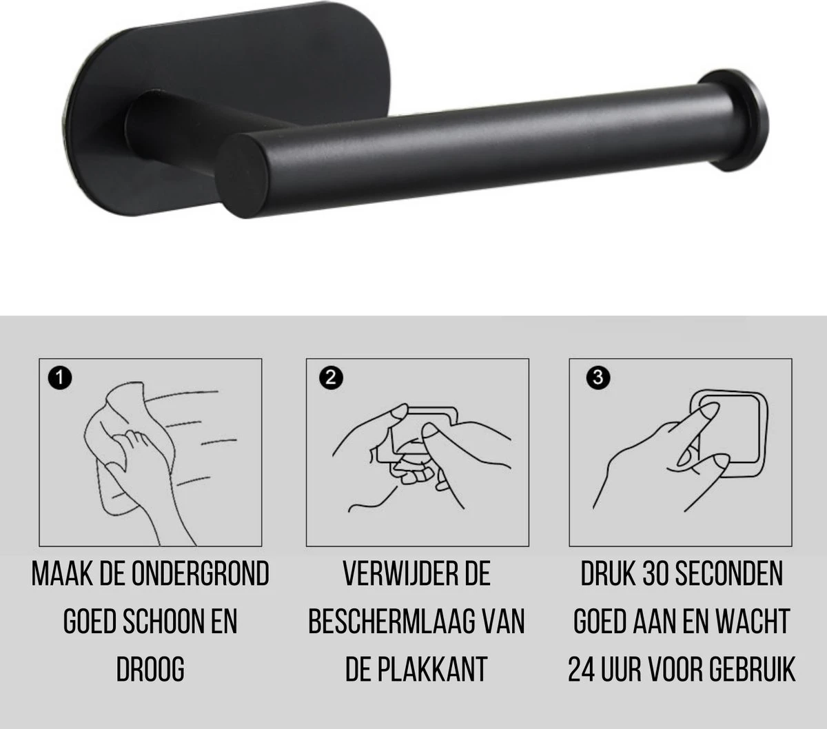 Toiletrolhouder Inclusief Handdoekhaak - Zonder Boren - Zelfklevend - Zwart - Staand - Afbeelding 7