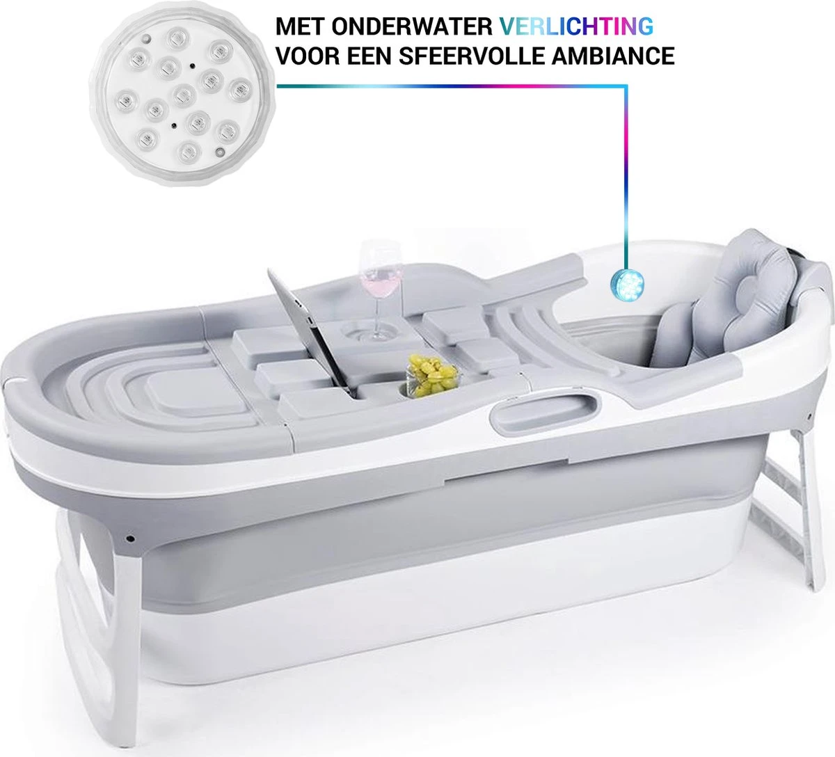 HelloBath Opvouwbaar Zitbad - Bath Bucket - 148cm - 220L - Extra Lang - Incl. Badkussen & Opberghoes