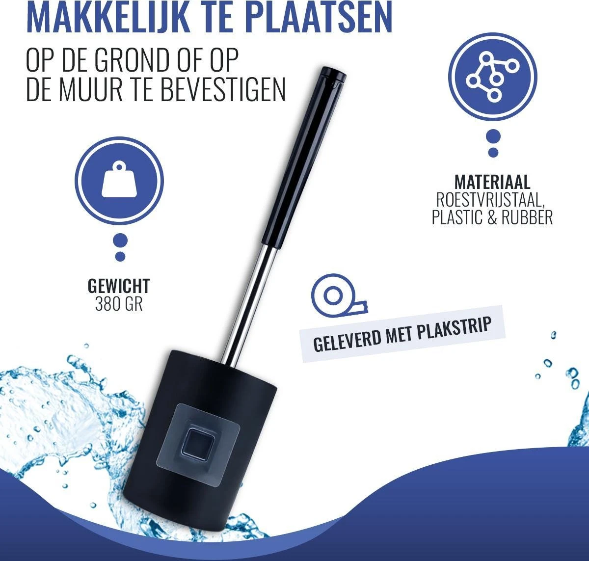 MM Brands Toiletborstel Met Houder - WC Borstel Vrijstaand En Hangend - Zwart - Afbeelding 5