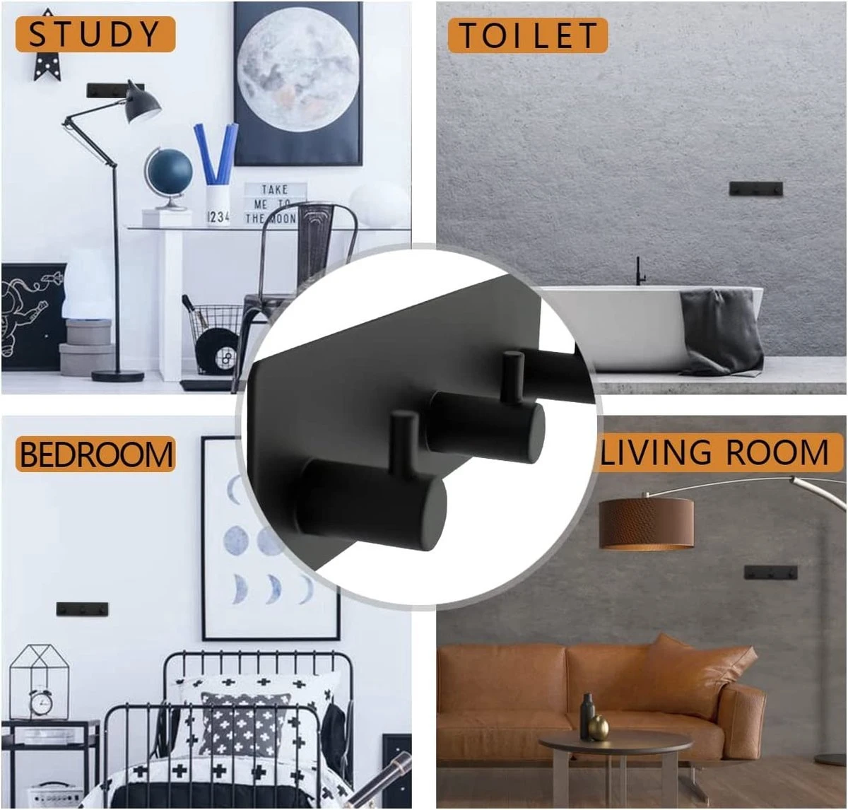 Schäfer & Koch - Handdoekhaakjes - Zelfklevende Haakjes - 2 In 1 - RVS - Mat Zwart - Afbeelding 3