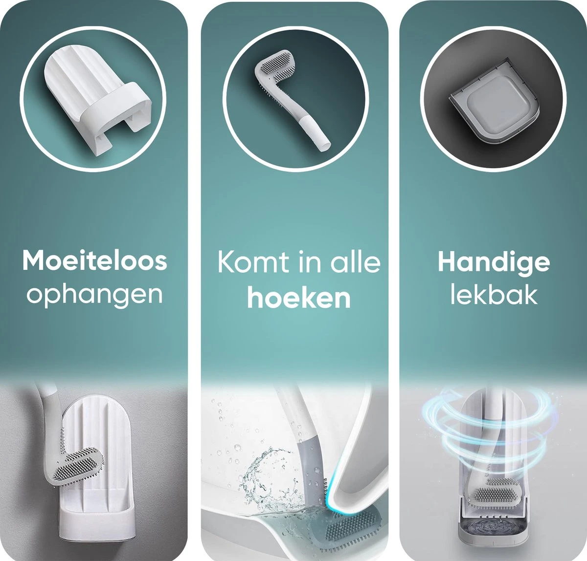 Bradey Toiletborstel Siliconen - WC Borstel Met Houder - Optimale Hygiëne - Golfclub-vorm - Komt In Alle Hoeken - Afbeelding 6