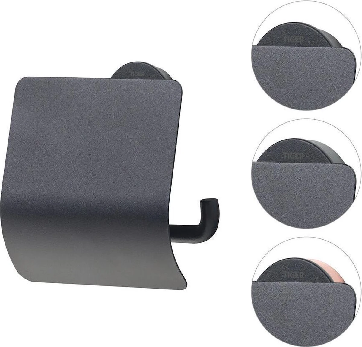 Tiger Urban Toiletaccessoireset - Toiletborstel Met Houder - Toiletrolhouder Met Klep - Handdoekhaak - Zwart - Afbeelding 7