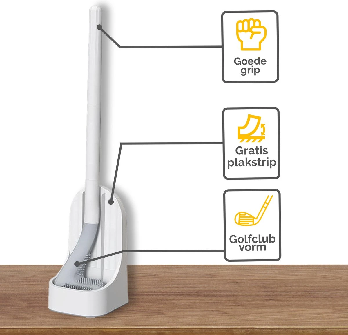 Bradey Toiletborstel Siliconen - WC Borstel Met Houder - Optimale Hygiëne - Golfclub-vorm - Komt In Alle Hoeken - Afbeelding 5