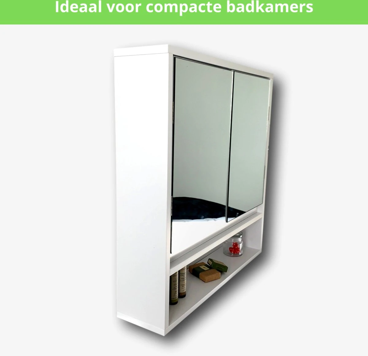 Spiegelkast - Spiegelkast Badkamer - Spiegel - Badkamerkast - Wit - B56 X D13 X H58 Cm - Afbeelding 6