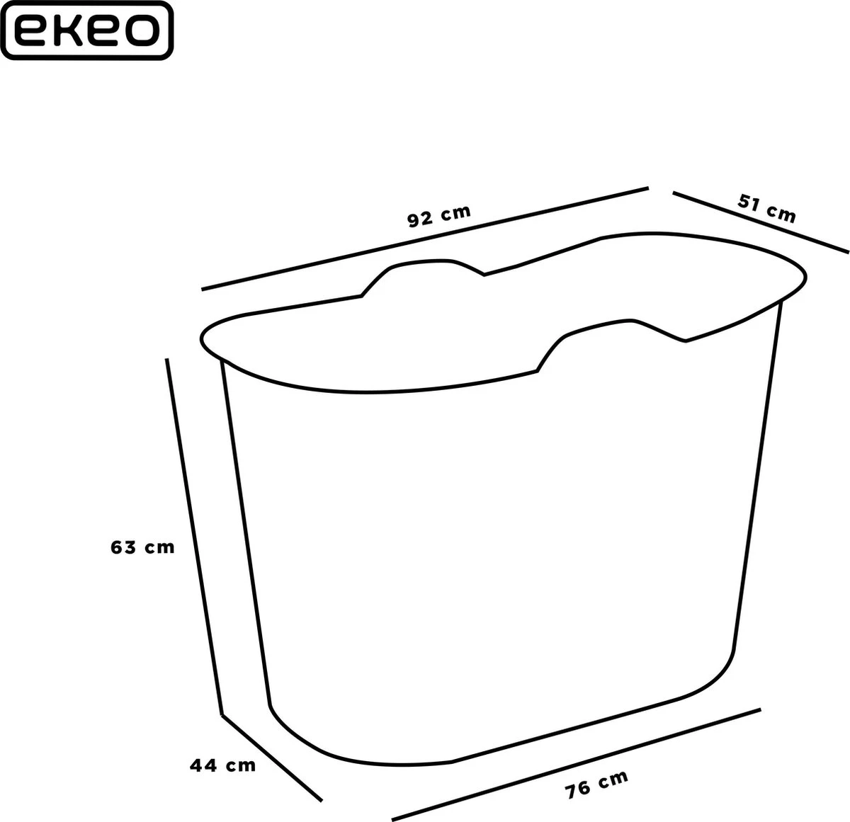 EKEO - Zitbad Voor Volwassenen – Bath Bucket – 200L – Mobiele Badkuip – Inclusief Badrek - Blauw - Afbeelding 5
