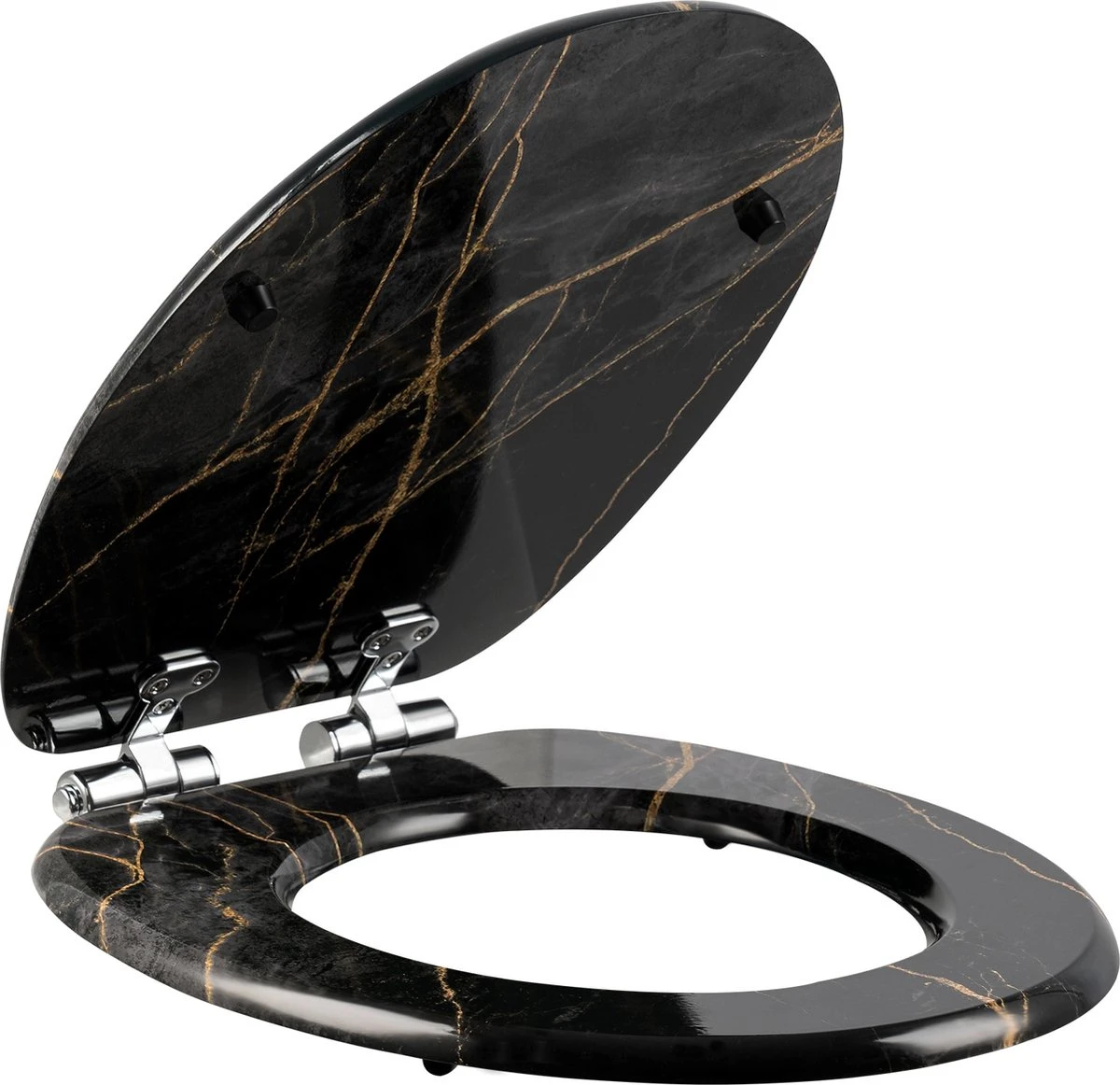 Kamyra® Toiletbril Met Softclose & Print - Toiletbrillen, WC Bril, Brillen, Toiletzitting - Zwart Marmer - 37.5x43.5 Cm - Afbeelding 4