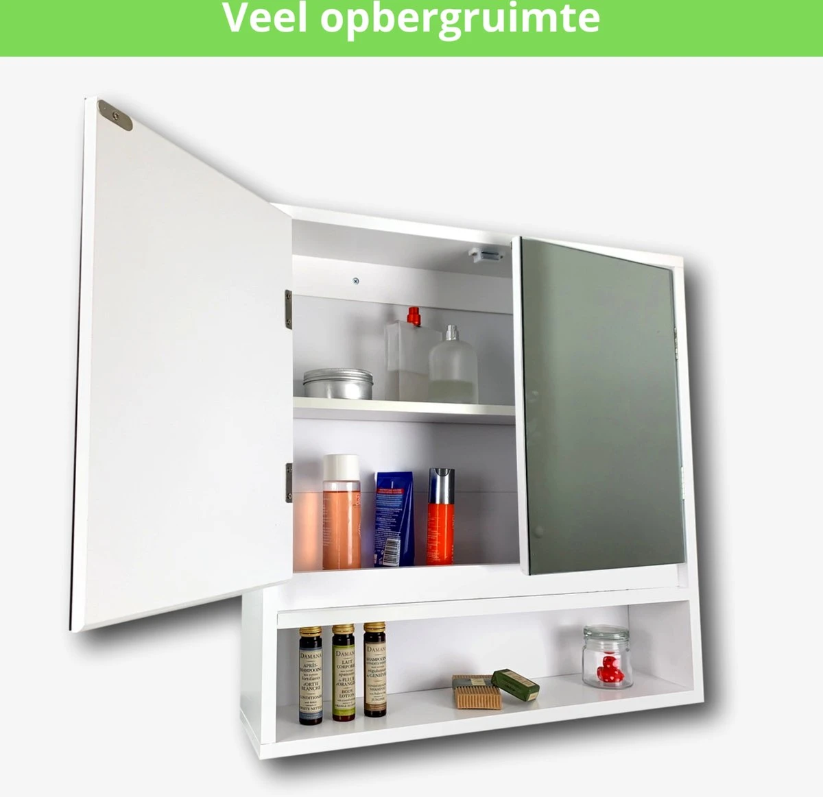 Spiegelkast - Spiegelkast Badkamer - Spiegel - Badkamerkast - Wit - B56 X D13 X H58 Cm - Afbeelding 5