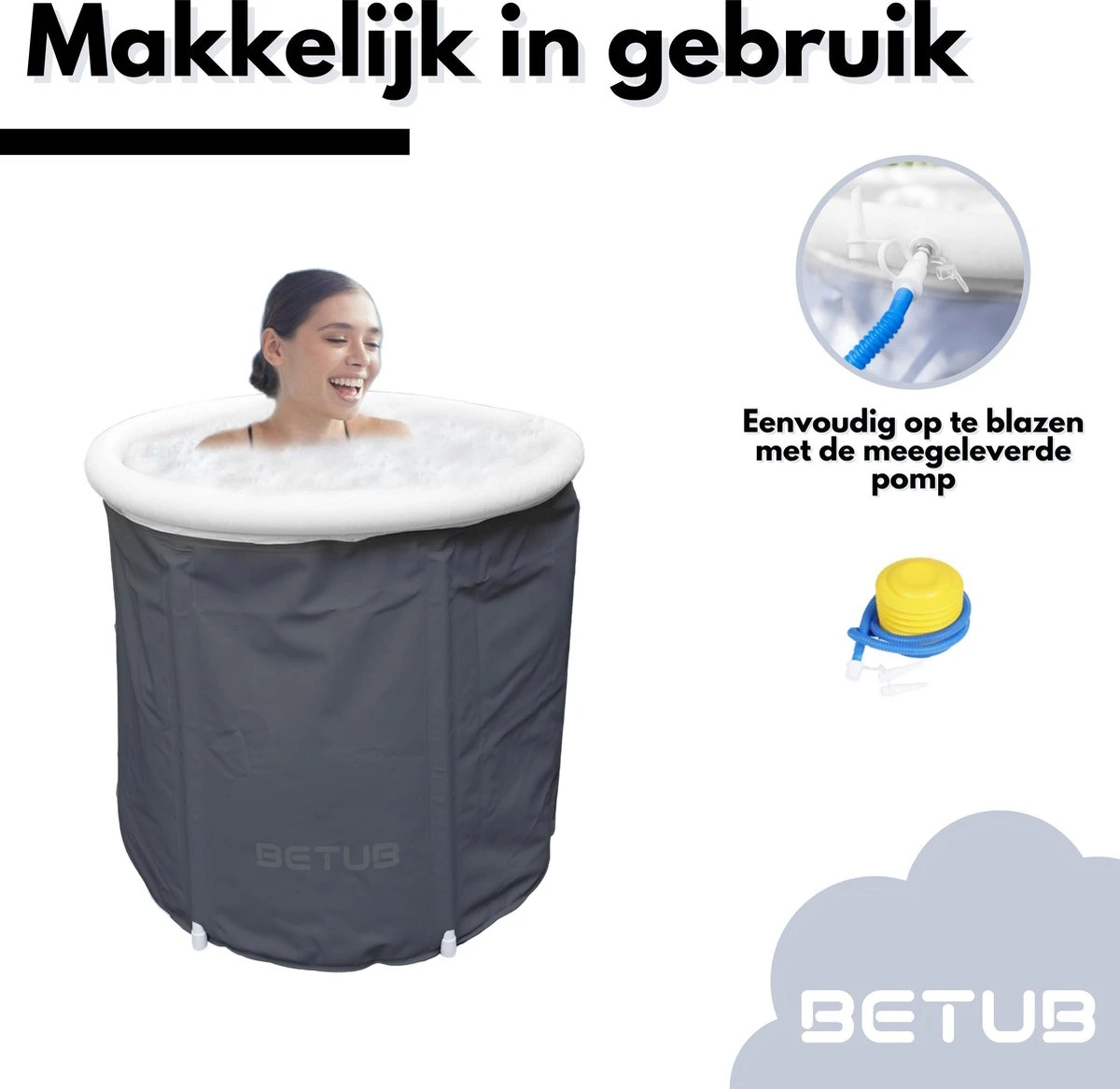 BETUB Zitbad Opvouwbare Badkuip Folding Bath Bathtub – Zit Zwembad – Ijsbad – Warm Bad – Ontspanning – Voor Onder De Douche – Tuin - Balkon Incl. Zitkussen - Afbeelding 4
