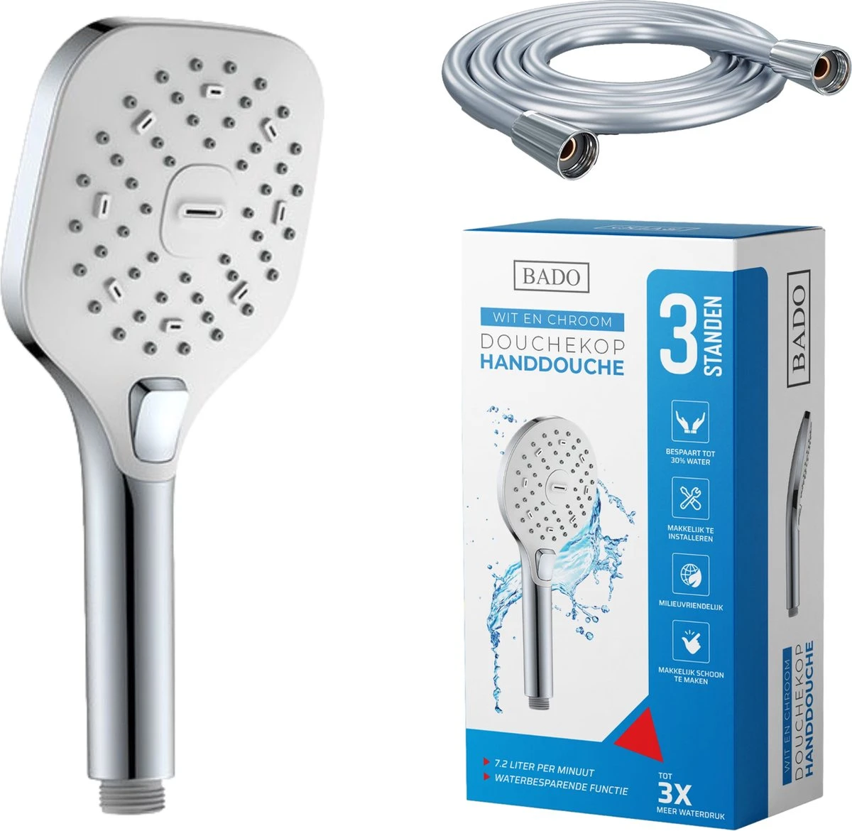 BADO Douchekop Met Slang - Handdouche - Douchekop - Waterbesparend - Doucheslang - Chroom