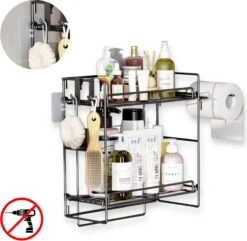 AlShiha®WC Rek - Toiletrolhouder - Badkamer Rek - Zelfklevend (zonder Boren) - Wc Rolhouder - Doucherek Hangend- Badkamerrek - Doucherek - Doucherek Zonder Boren - Toiletrolhouder - Toiletrolhouder Met Plankje