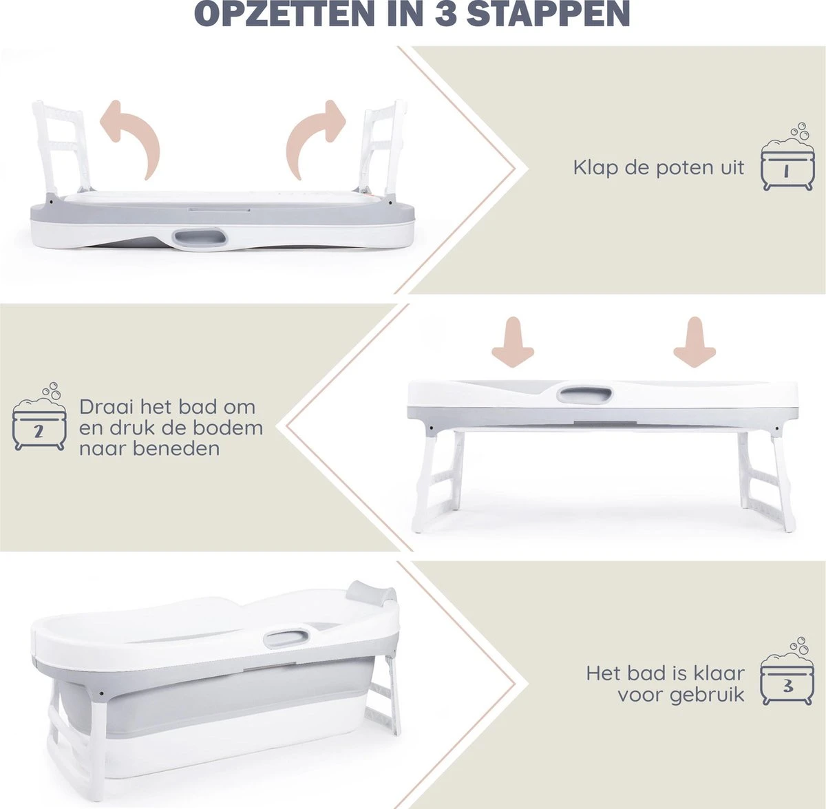 HelloBath Opvouwbaar Zitbad - Bath Bucket - 148cm - 220L - Extra Lang - Incl. Badkussen & Opberghoes - Afbeelding 5