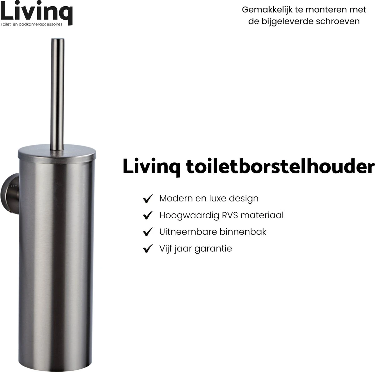 Toiletaccessoireset Gun Metal 4-delig - Luxe Toilet Set - Toiletborstel Met Houder - Toiletrolhouder Met Klep - Reserverolhouder - Handdoekhaak - Gunmetal Badkamer Accessoires - Afbeelding 2