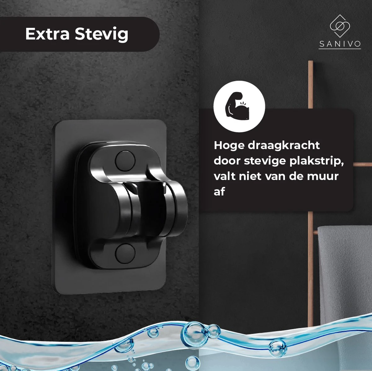 Douchekophouder Zwart Zelfklevend – Verstelbaar – Handdouchehouder – Douchekop Houder Zonder Boren - Afbeelding 4