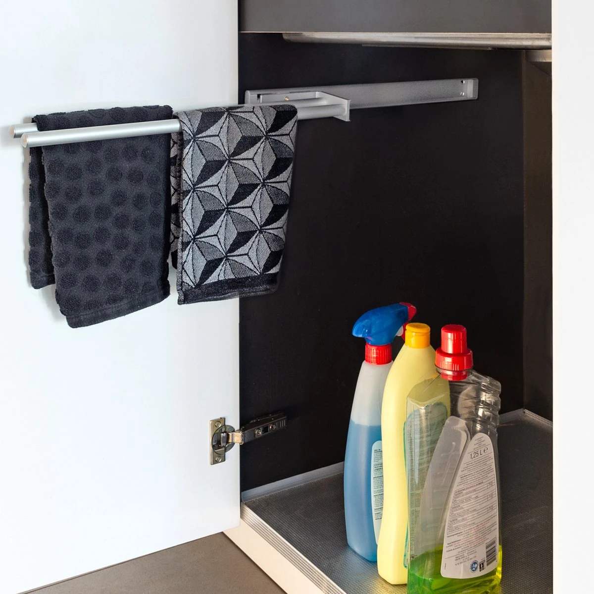 Eleganca Handdoekrek – Handdoekhouder Keuken – Handdoekstang – Ideaal Voor In Keukenkastjes – 44cm Uittrekbaar – 2 Armen – Handdoekrek Badkamer – Inclusief Bevestigingsmateriaal – Hoge Kwaliteit Aluminium – Zilver