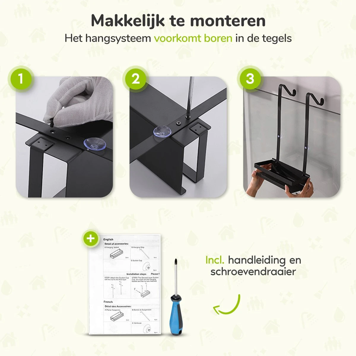 Doucherek Zonder Boren - Zwart - 2-Laags Doucherekje - Hangend Aan Douchewand - Afbeelding 2