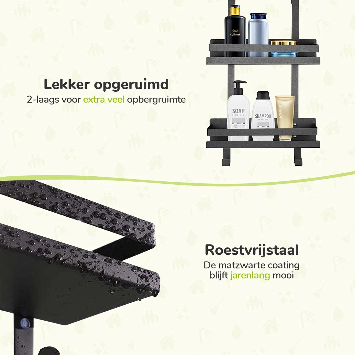 Doucherek Zonder Boren - Zwart - 2-Laags Doucherekje - Hangend Aan Douchewand - Afbeelding 3