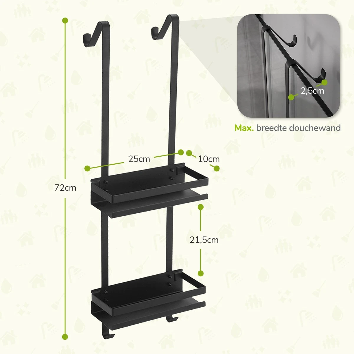 Doucherek Zonder Boren - Zwart - 2-Laags Doucherekje - Hangend Aan Douchewand - Afbeelding 6