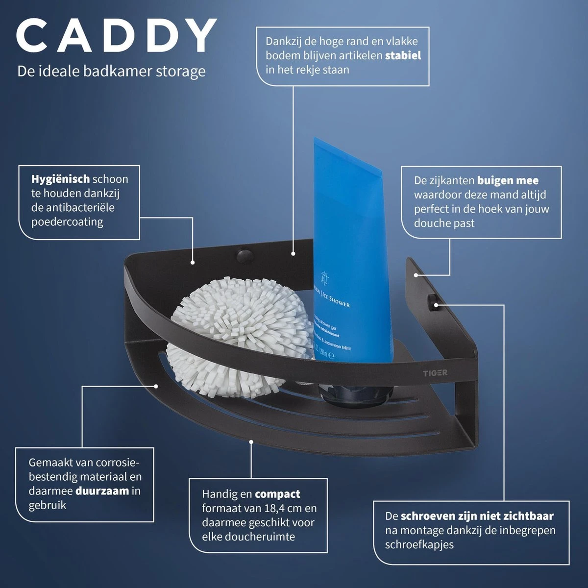 Tiger Caddy - Douchemand Hoek 18,4 Cm - Zwart - Afbeelding 8