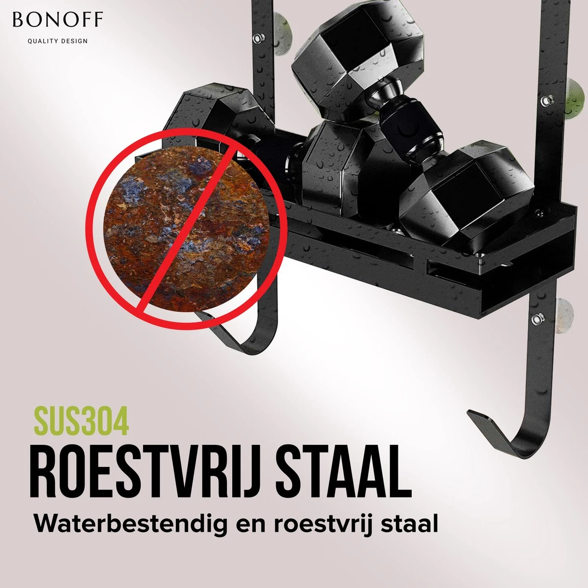 Bonoff Doucherek Zwart – 2 Laags - Doucherek Zonder Boren - Zwart – Doucherek Hangend - Badkamerrek –RVS – Badkamer Accessoires – Stijlvol - Afbeelding 8