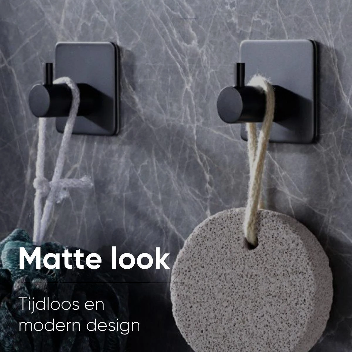 Trendfield Handdoekhaakjes Zelfklevend Zwart - 2 Vierkante Zwarte Handdoek Haakjes - Handdoekhaak - Zwart - Afbeelding 3