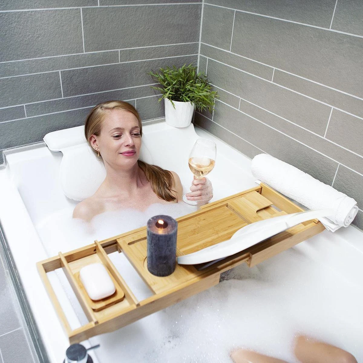 LifeGoods Badplank - Uitschuifbaar - Voor In Bad - 74.5 Tot 108.5 Cm - Met Houder - Hout - Afbeelding 5