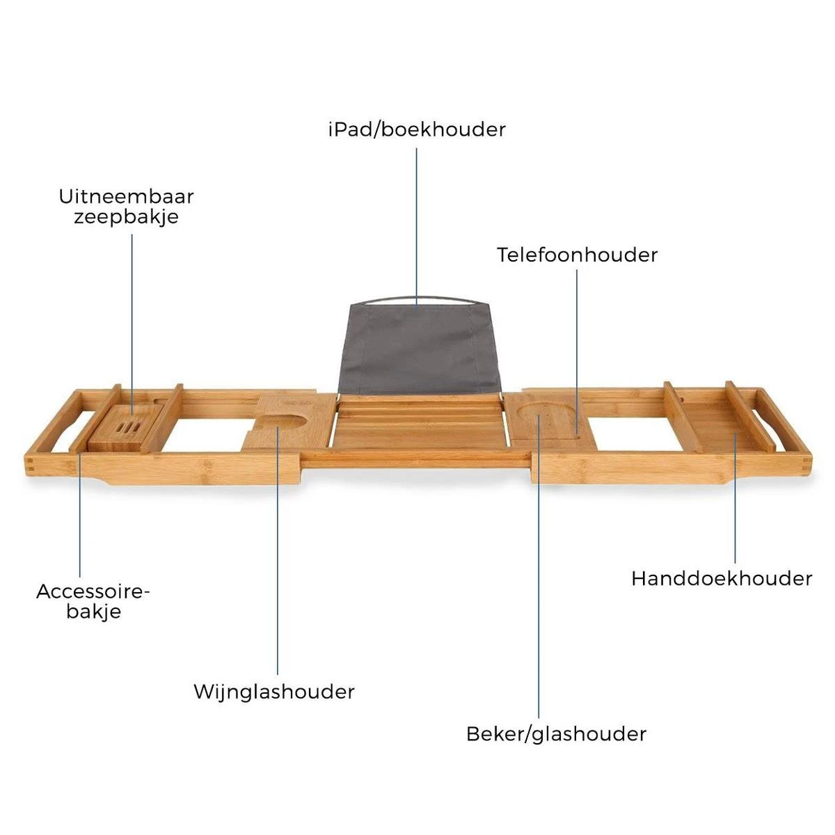 LifeGoods Badplank - Uitschuifbaar - Voor In Bad - 74.5 Tot 108.5 Cm - Met Houder - Hout - Afbeelding 6