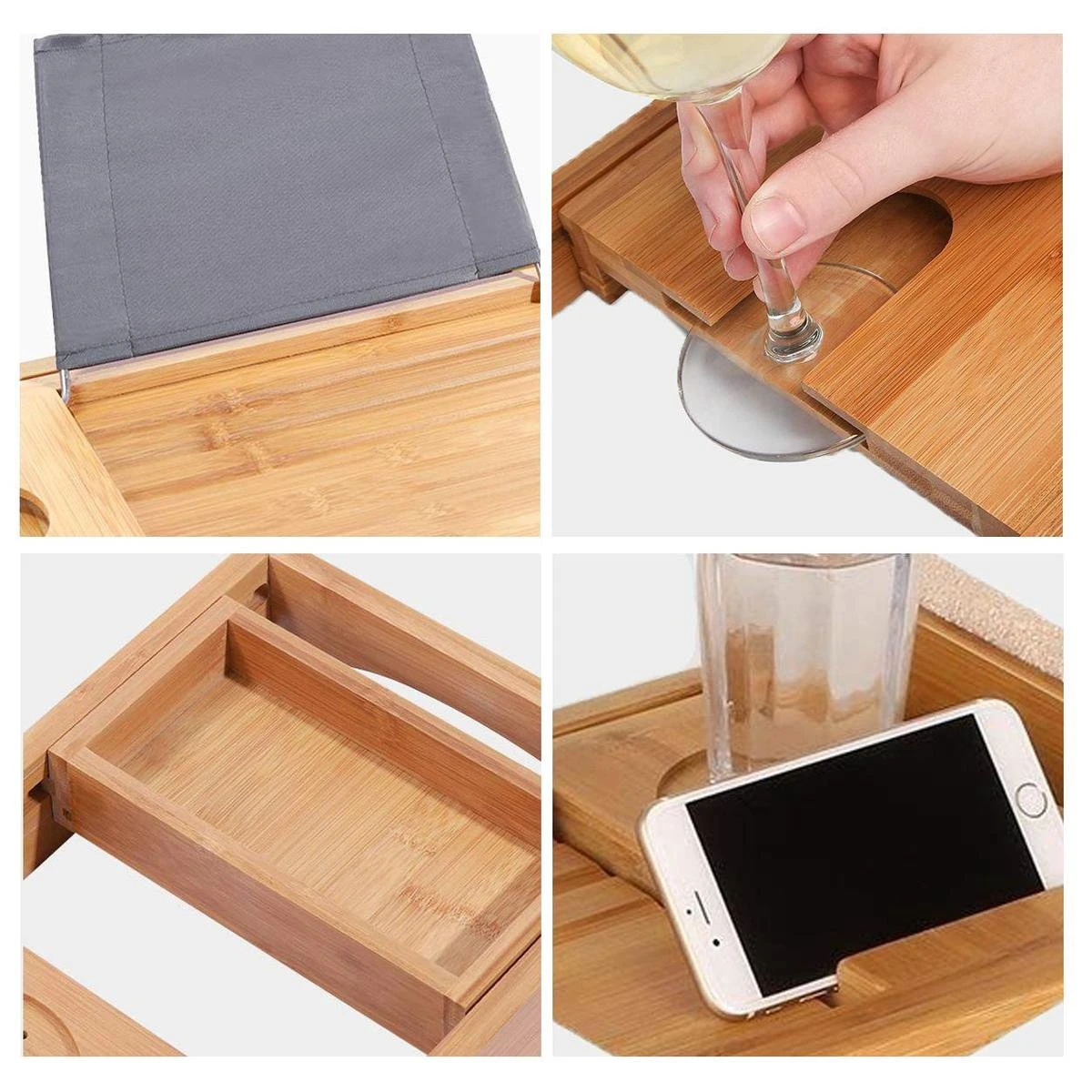 LifeGoods Badplank - Uitschuifbaar - Voor In Bad - 74.5 Tot 108.5 Cm - Met Houder - Hout - Afbeelding 7