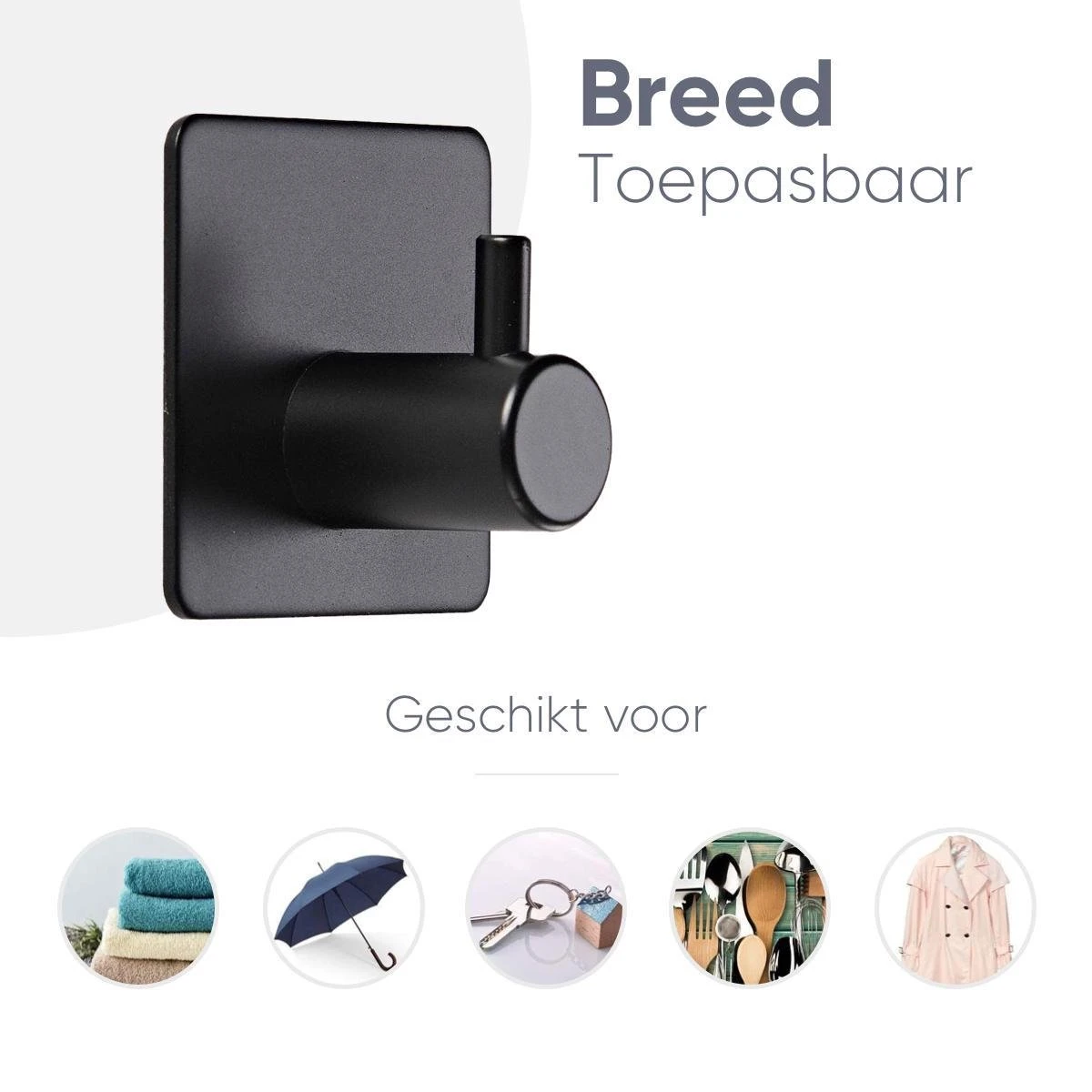 Trendfield Handdoekhaakjes Zelfklevend Zwart - 2 Vierkante Zwarte Handdoek Haakjes - Handdoekhaak - Zwart - Afbeelding 7