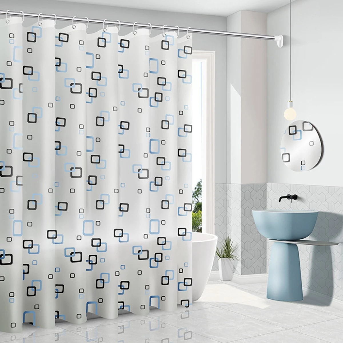 VAIVE Douchegordijn Blauw 180x200 - Anti Schimmel - Douchegordijnen - Ringen - Afbeelding 5